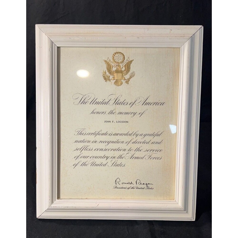 SIGNED!! Ronald Reagan Plaque : The U. S. Honors The Memory Of John F. Logsdon